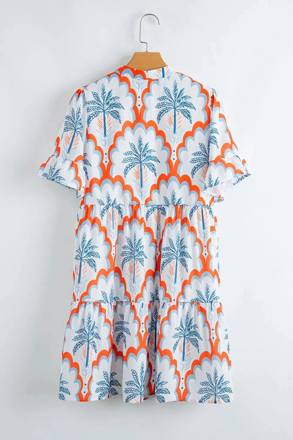 Contrast Palm Tree Printed Short Sleeve Flowy Dress Simply Love