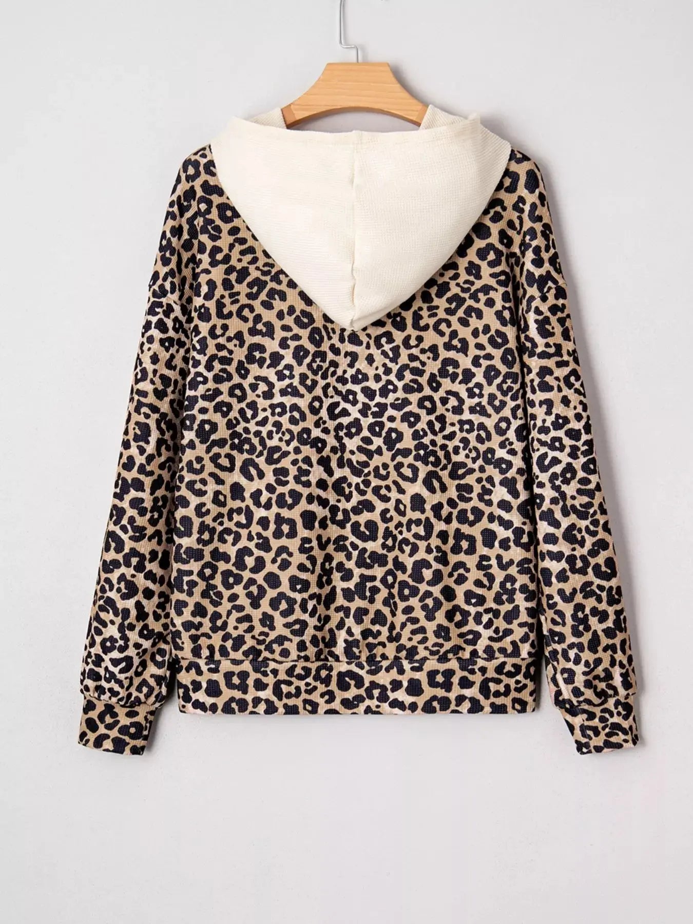 Leopard Print Long Sleeve Hoodie with Pocket Simply Love