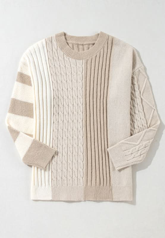 Cable - Knit Color Block Round Neck Sweater - Love Salve
