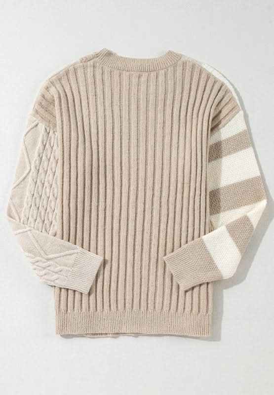 Cable - Knit Color Block Round Neck Sweater - Love Salve