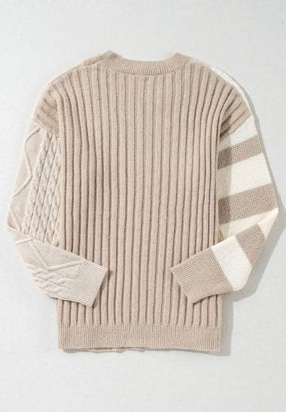 Cable - Knit Color Block Round Neck Sweater - Love Salve