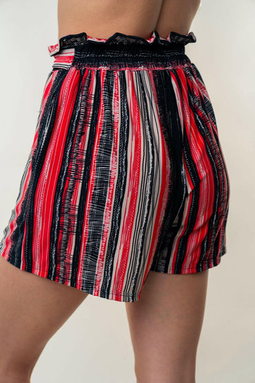 White Birch Full Size High Waisted Striped Shorts.