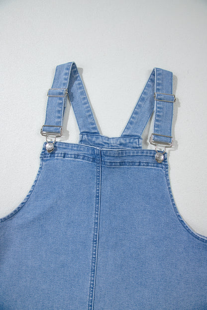 Dusk Blue Pocketed Adjustable Straps Denim Overall Dress