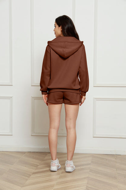 Zip Up Drawstring Hoodie and Shorts Set.