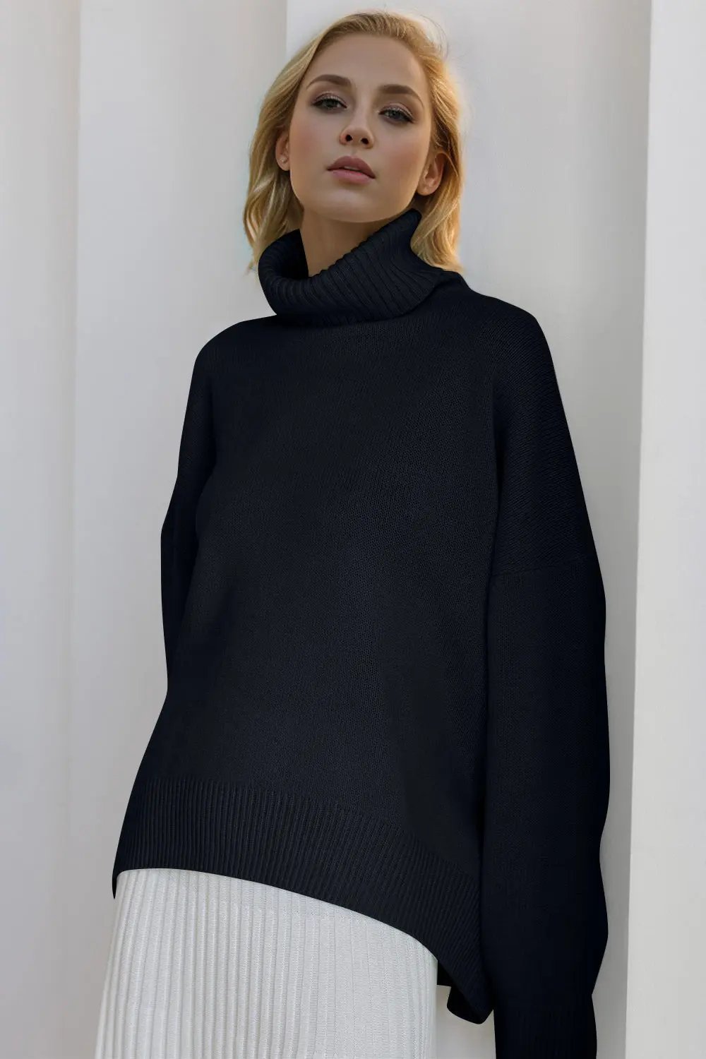 Basic Bae Turtleneck Dropped Shoulder Long Sleeve Sweater - Love Salve