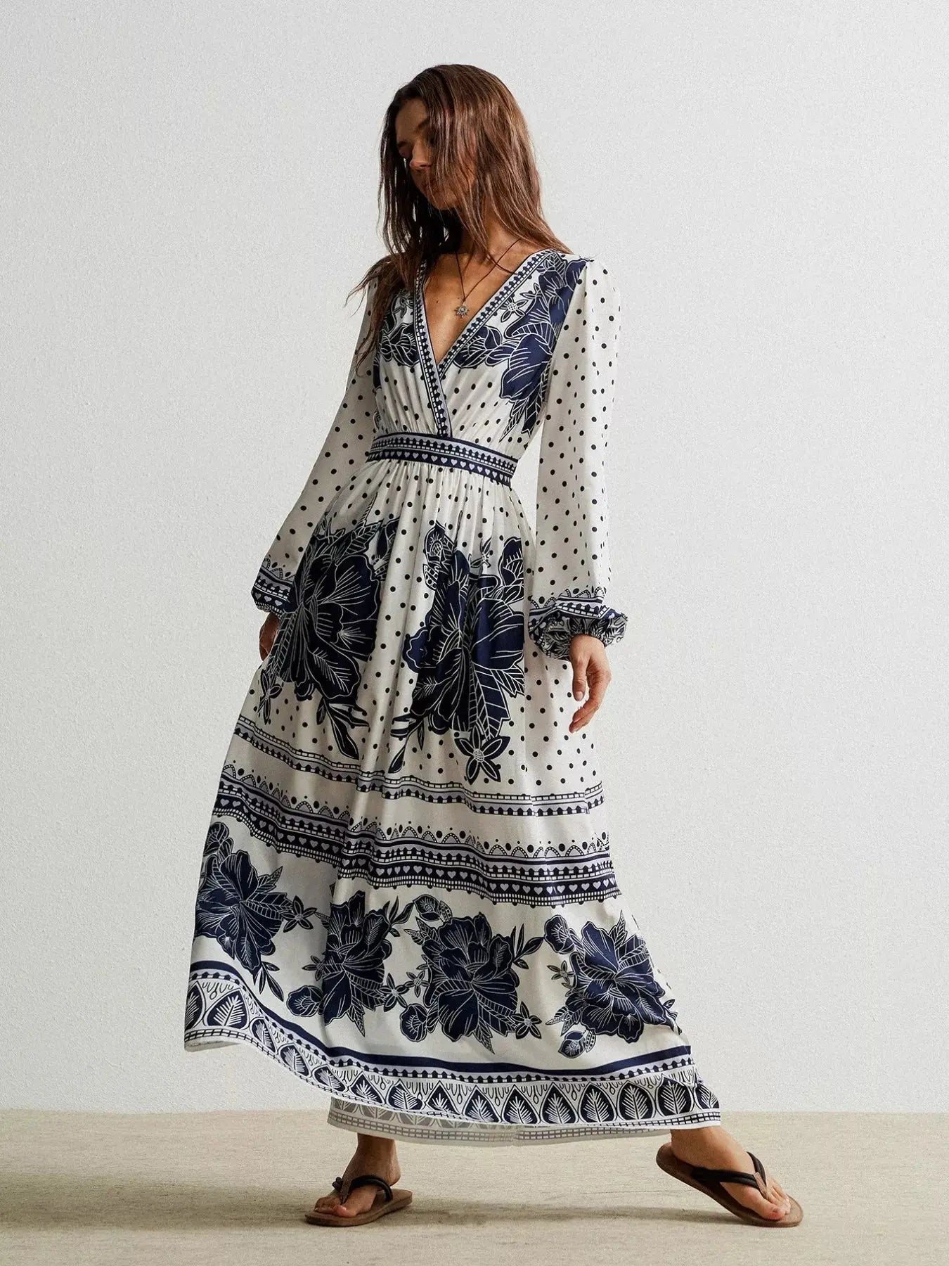 Floral Print Long Sleeve Maxi Dress Simply Love