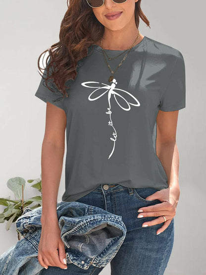 Dragonfly Graphic Round Neck Short Sleeve T-Shirt.