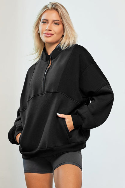 Half Zip Dropped Shoulder Sweatshirt.