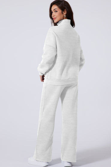 Light Grey Drop Shoulder Zip Jacket Drawstring Pants Set