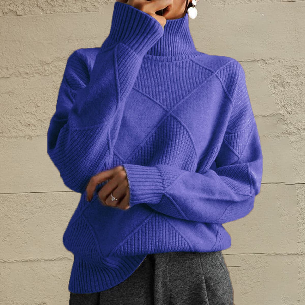 Geometric Turtleneck Long Sleeve Sweater.