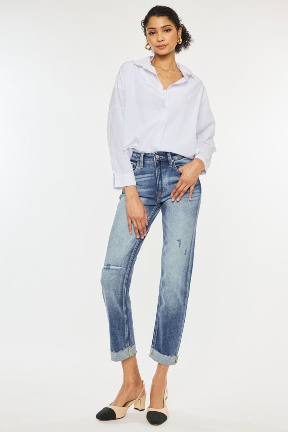 Elevate your style with Kancan high-rise cuffed straight jeans