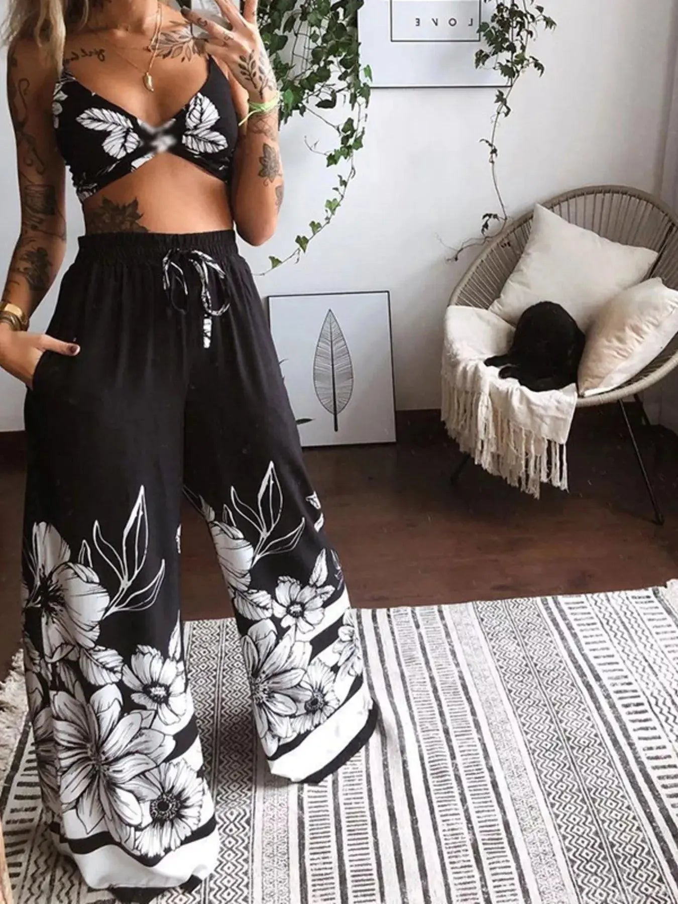 Boho Butterfly Print Top and Pants Set Simply Love