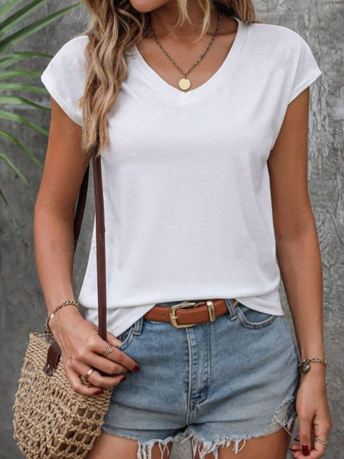 V-Neck Short Sleeve T-Shirt.