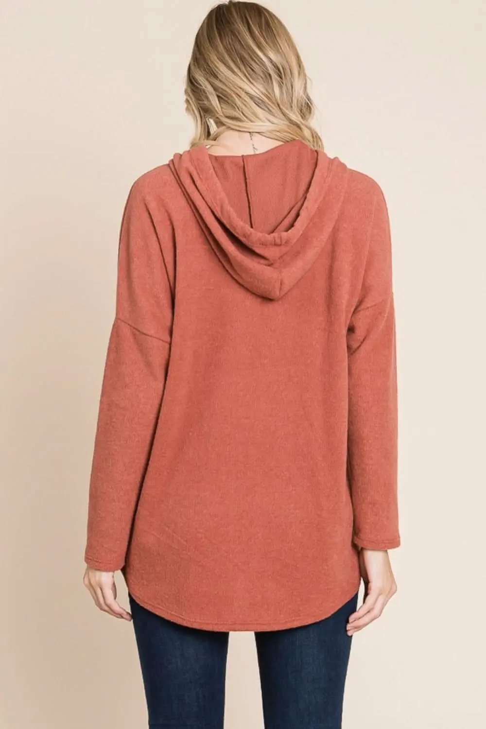 BOMBOM Contrast Drawstring Drop Shoulder Knit Hoodie - Love Salve 