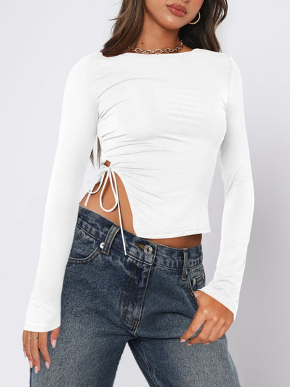 Chic tied slit long sleeve tee