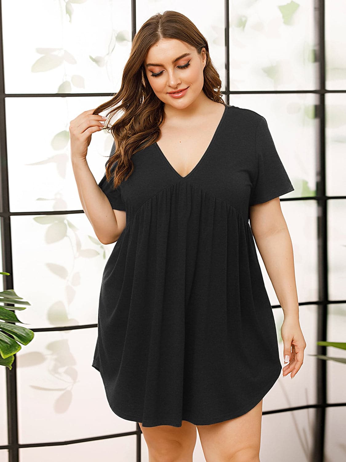 V-Neck Short Sleeve Lounge Dress.