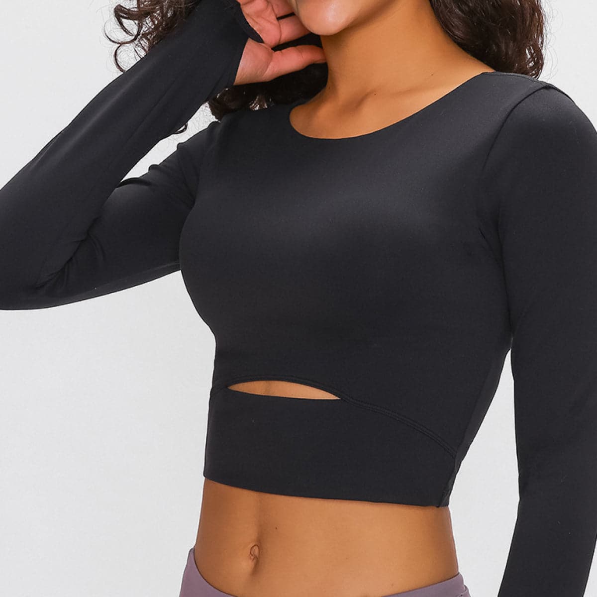 Long Sleeve Cropped Top With Sports Strap.