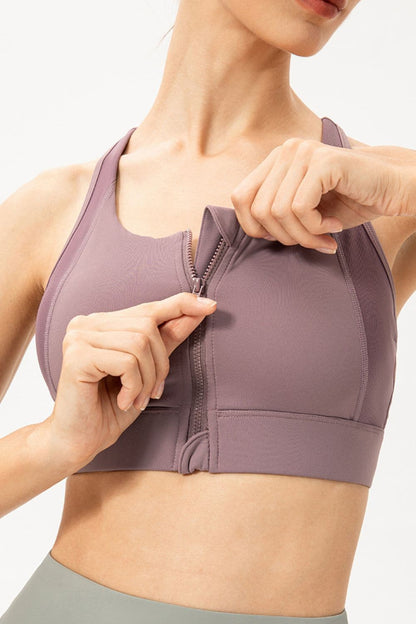 Zip-Up Round Neck Sports Bra.