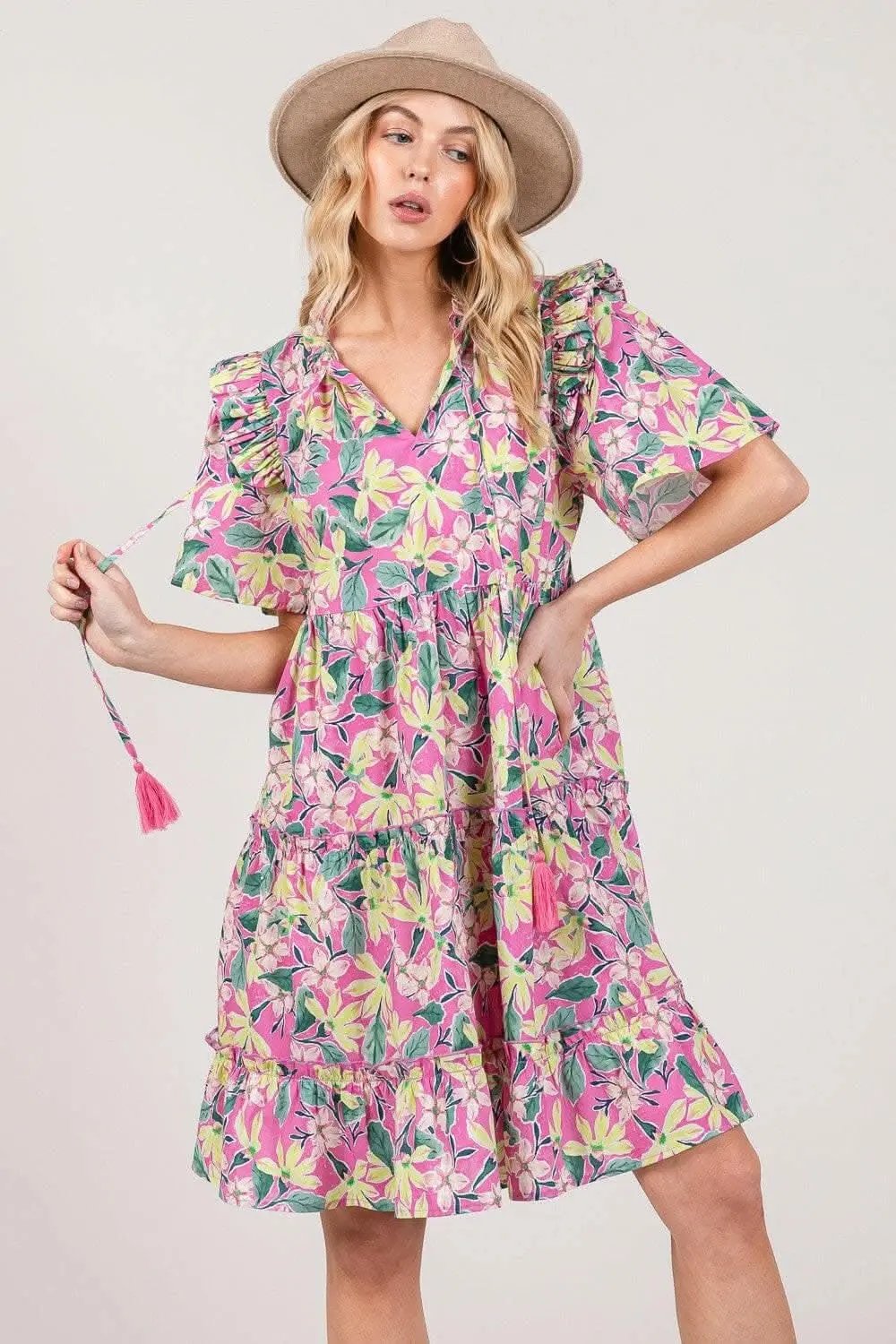 SAGE + FIG Floral Ruffle Short Sleeve Dress - Love Salve 