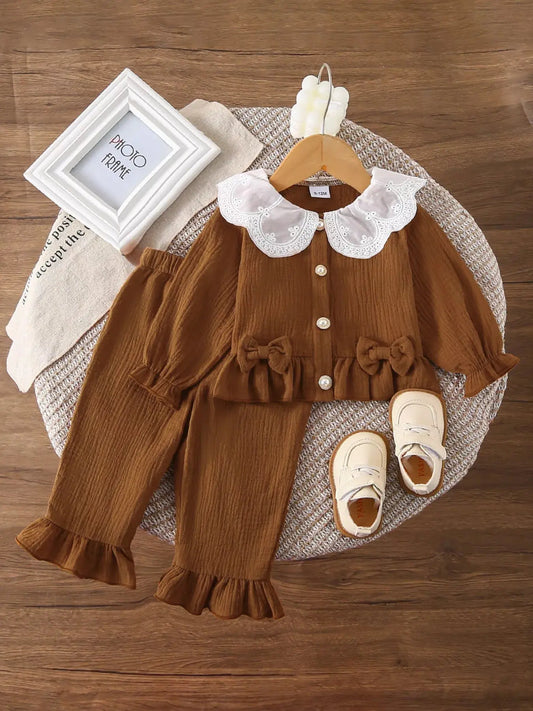 Children's Ruffle Trim Bow Decor Baby Set Simply Love