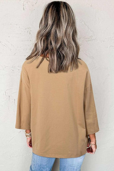 Camel Floral Star Patchwork 3/4 Long Sleeve Top - Love Salve