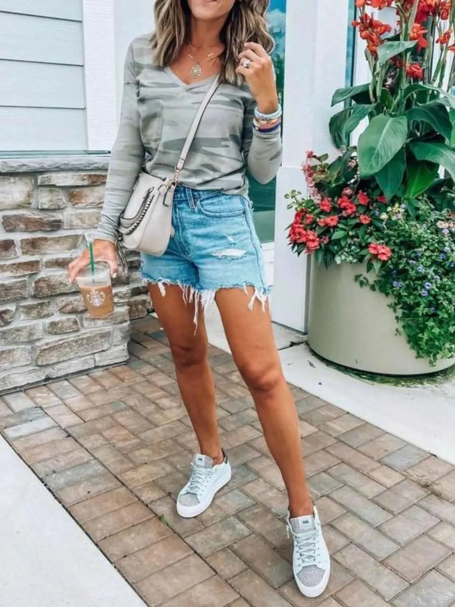 Camouflage V-Neck Long Sleeve T-Shirt - Love Salve 