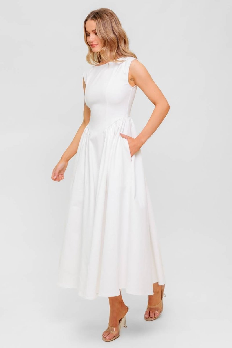 CANDLE VINE WHITE DENIM WOVEN MIDI DRESS - Love Salve 