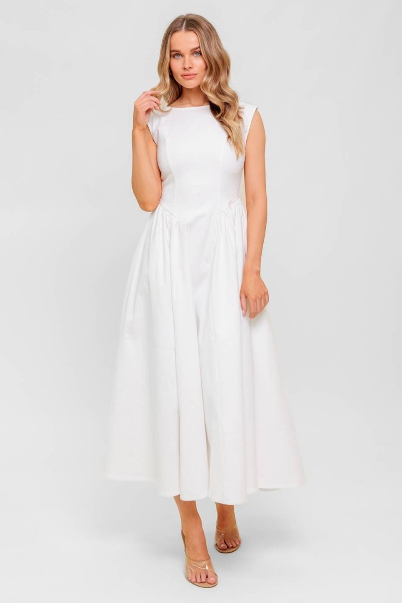 CANDLE VINE WHITE DENIM WOVEN MIDI DRESS - Love Salve