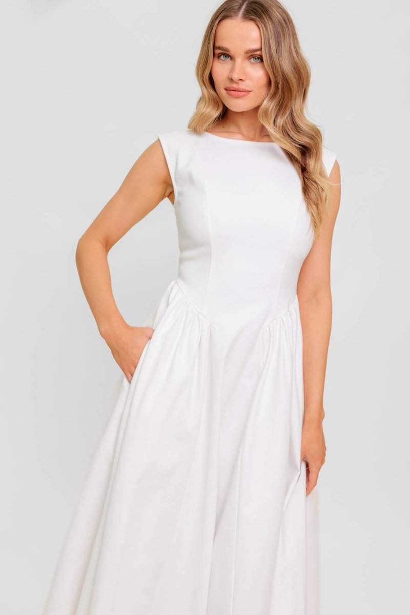 CANDLE VINE WHITE DENIM WOVEN MIDI DRESS - Love Salve 