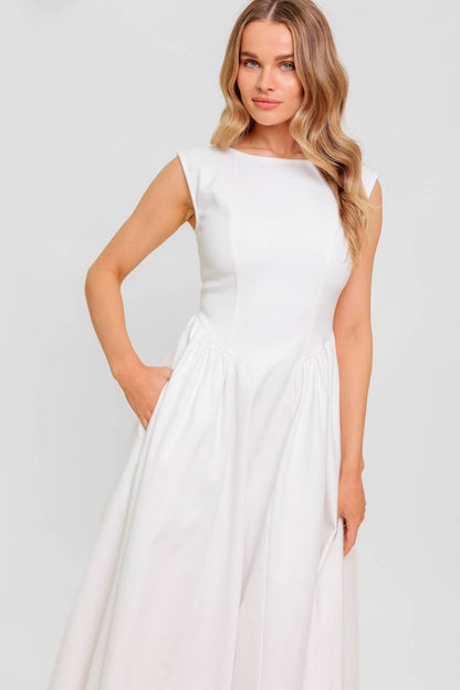 CANDLE VINE WHITE DENIM WOVEN MIDI DRESS - Love Salve 