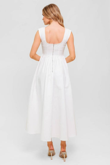 CANDLE VINE WHITE DENIM WOVEN MIDI DRESS - Love Salve