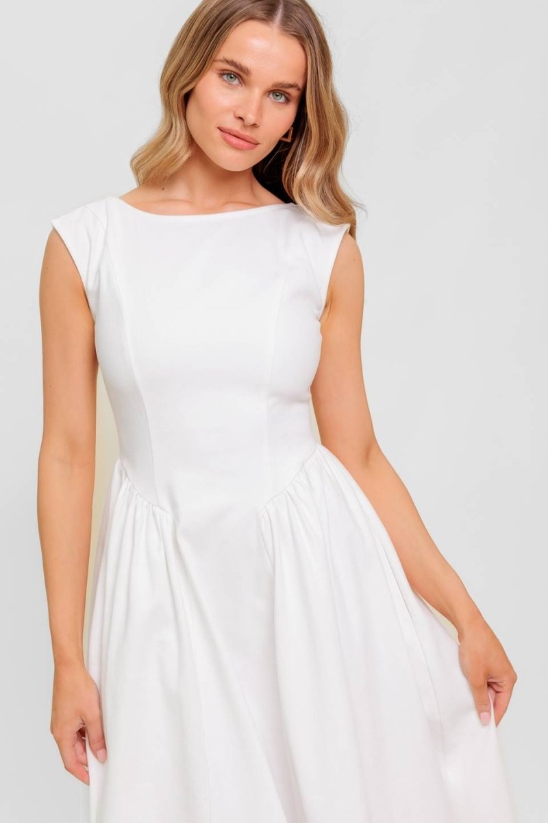 CANDLE VINE WHITE DENIM WOVEN MIDI DRESS - Love Salve 