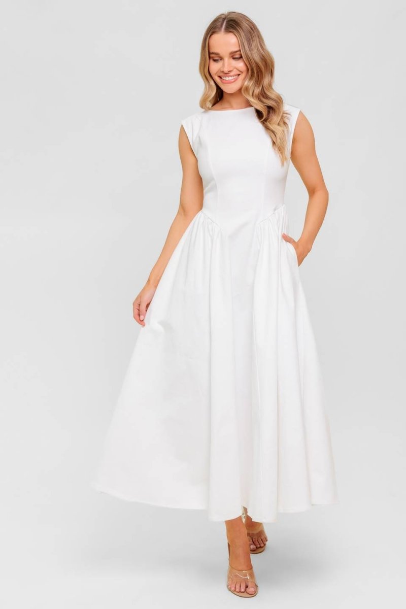 CANDLE VINE WHITE DENIM WOVEN MIDI DRESS - Love Salve 