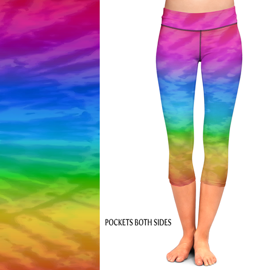 Rainbow Tie Dye Capri Leggings with Pockets 1 MM