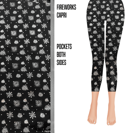 Snowflake Capri Leggings with Real Glitter and Pockets MM