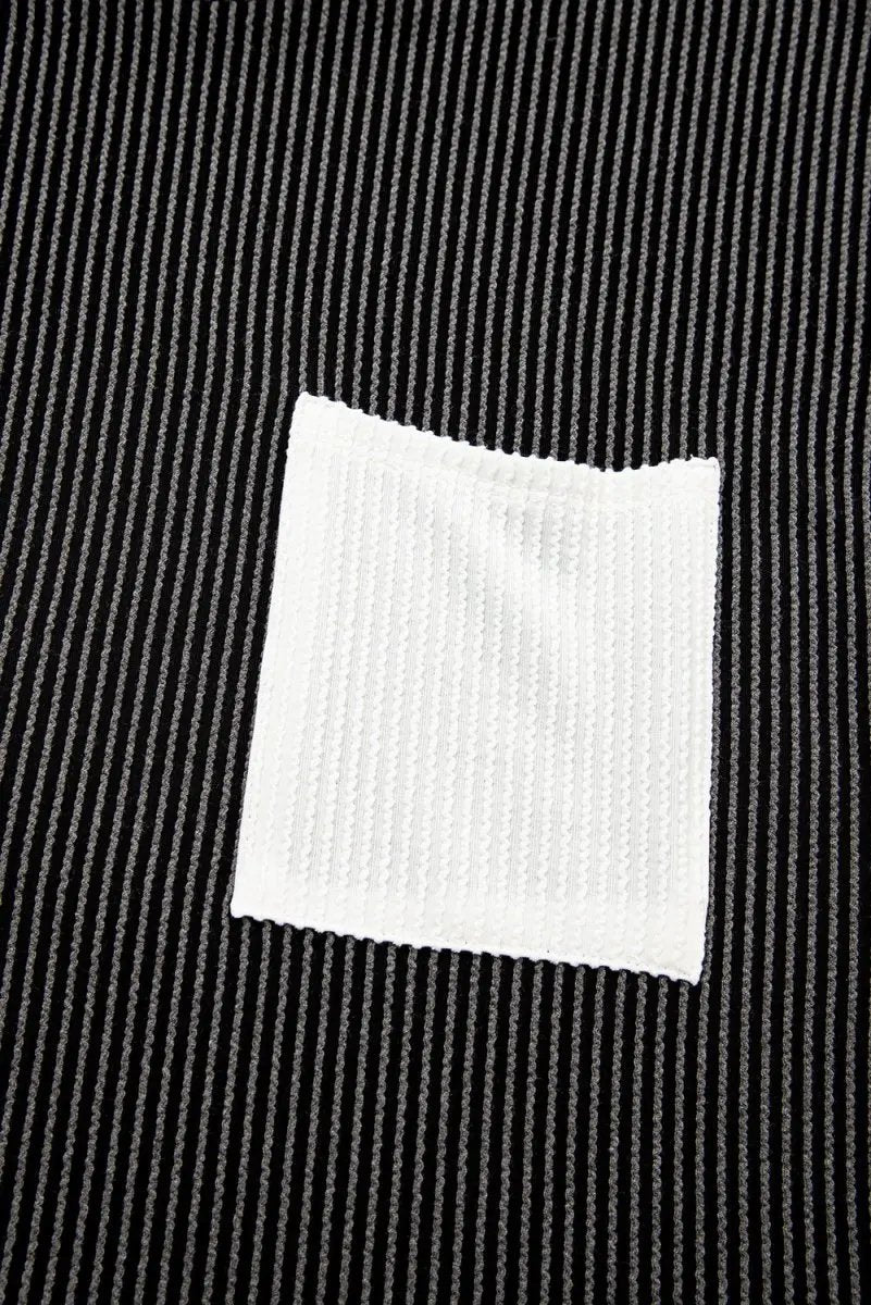 Carbon Grey Corded Knit Color Block Pocketed Crew Neck T Shirt - Love Salve 