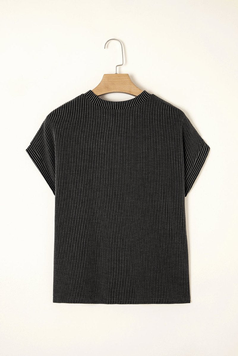 Carbon Grey Corded Knit Color Block Pocketed Crew Neck T Shirt - Love Salve 