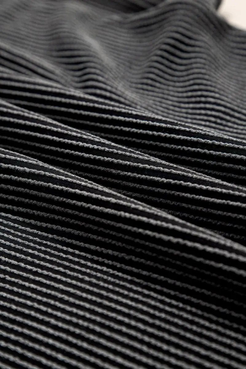 Carbon Grey Corded Knit Color Block Pocketed Crew Neck T Shirt - Love Salve 