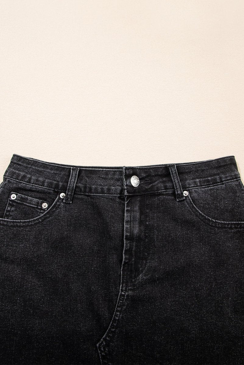 Carbon Grey Mineral Wash Ripped Raw Hem Denim Mini Skirt - Love Salve 