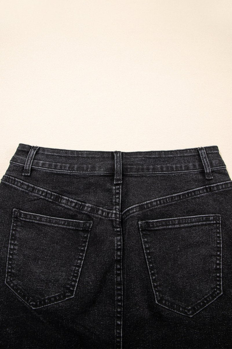 Carbon Grey Mineral Wash Ripped Raw Hem Denim Mini Skirt - Love Salve 