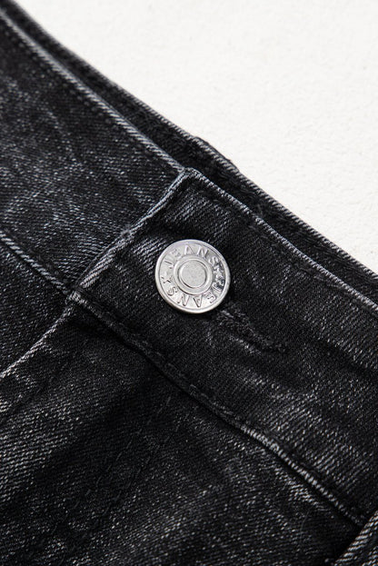 Carbon Grey Mineral Wash Ripped Raw Hem Denim Mini Skirt - Love Salve 