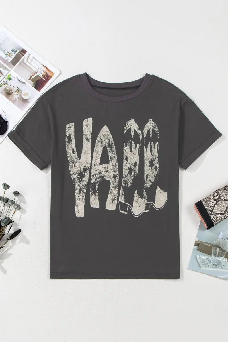 Carbon Grey Vintage Yall Cowboy Boots Graphic Tee Shirt - Love Salve 