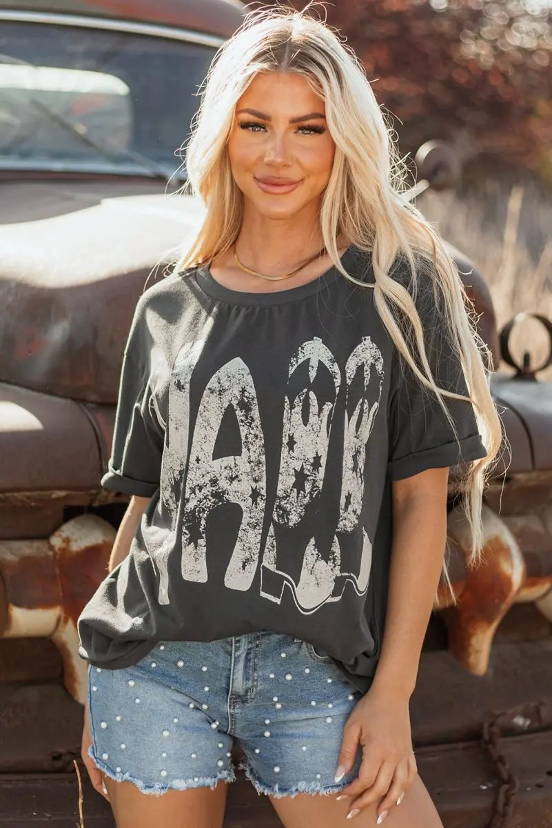 Carbon Grey Vintage Yall Cowboy Boots Graphic Tee Shirt - Love Salve 
