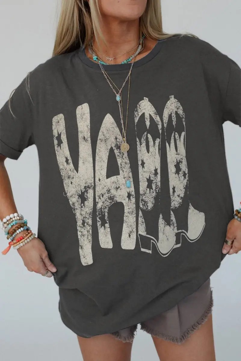 Carbon Grey Vintage Yall Cowboy Boots Graphic Tee Shirt - Love Salve 