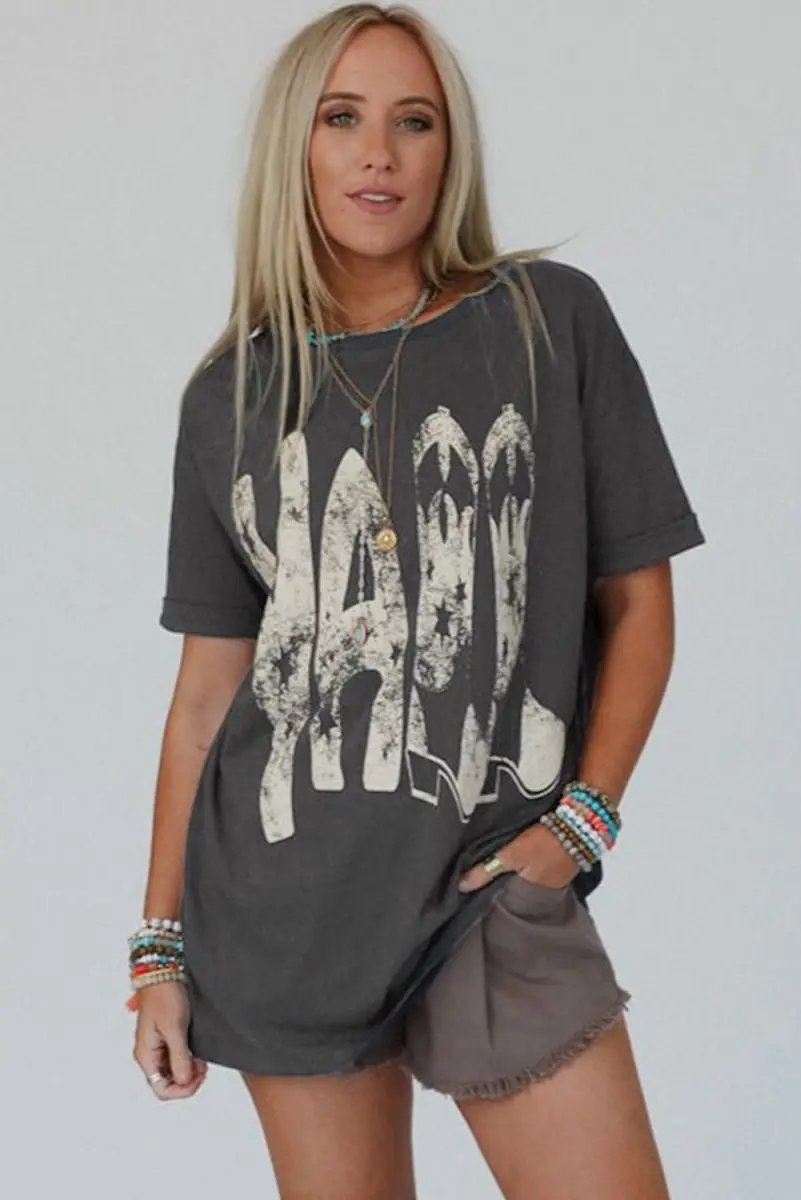 Carbon Grey Vintage Yall Cowboy Boots Graphic Tee Shirt - Love Salve 
