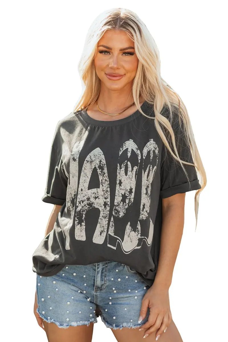 Carbon Grey Vintage Yall Cowboy Boots Graphic Tee Shirt - Love Salve 