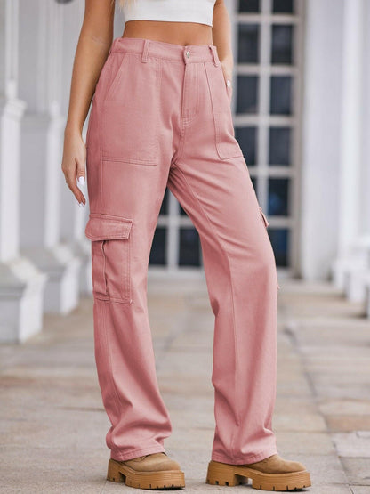 Cargo Pocket Straight Leg Denim Trousers - Love Salve