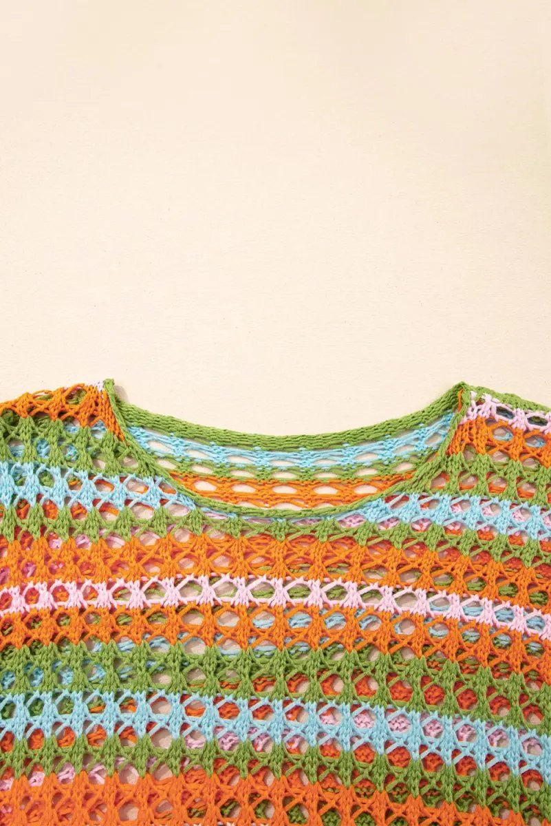 Carrot Multi Stripe Open Knit Sweater Beach Cover Up - Love Salve 