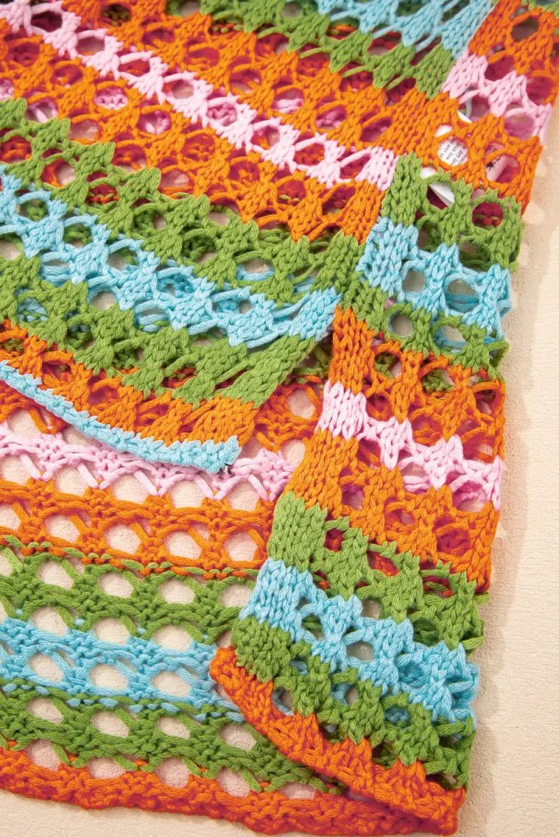 Carrot Multi Stripe Open Knit Sweater Beach Cover Up - Love Salve 