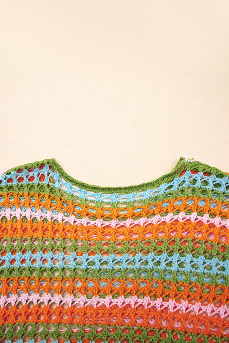 Carrot Multi Stripe Open Knit Sweater Beach Cover Up - Love Salve